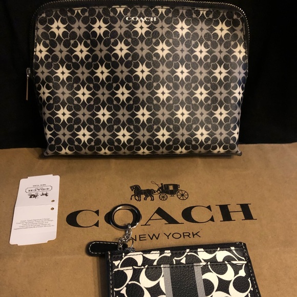 Coach Handbags - Coach black white cosmetic bag+ ID case wallet set
